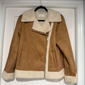 Z Supply Women's Brown Teddy Jacket with Cream Accents